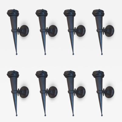 Gilbert Poillerat 4 Pairs of Wrought Iron Torch Sconces in French 1940s Gilbert Poillerat Style