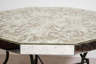 Gilbert Poillerat Art Deco Mirrored Coffee Table with Leaf Motif attributed to Gilbert Poillerat