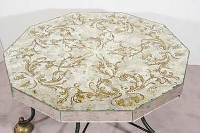 Gilbert Poillerat Art Deco Mirrored Coffee Table with Leaf Motif attributed to Gilbert Poillerat