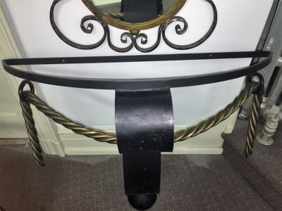 Gilbert Poillerat Black and Gold Iron Mirror and Wall Console in the Manner of Gilbert Poillerat