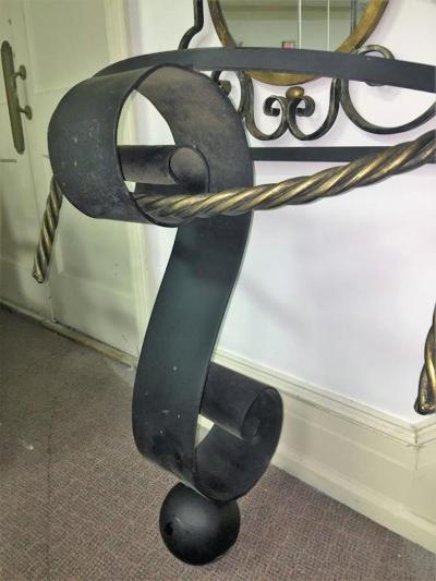 Gilbert Poillerat Black and Gold Iron Mirror and Wall Console in the Manner of Gilbert Poillerat