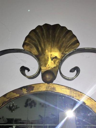 Gilbert Poillerat Black and Gold Iron Mirror and Wall Console in the Manner of Gilbert Poillerat