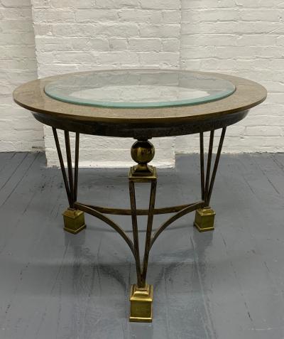 Gilbert Poillerat Brass and Tesselated Stone Side Table in the Manner of Gilbert Poillerat