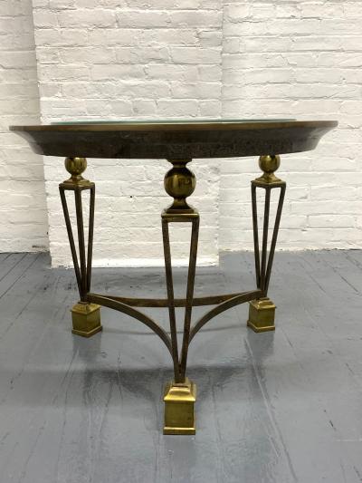Gilbert Poillerat Brass and Tesselated Stone Side Table in the Manner of Gilbert Poillerat