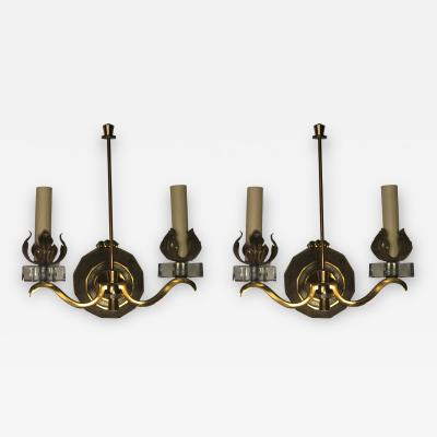 Gilbert Poillerat EXCEPTIONAL PAIR OF FRENCH ART DECO SCONCES IN THE MANNER OF GILBERT POLLERAT