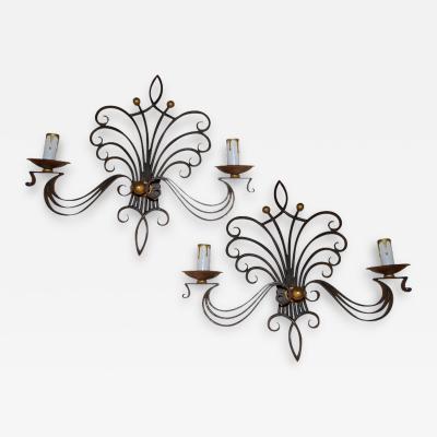 Gilbert Poillerat Fanciful French Sconces in the Style of Poillerat