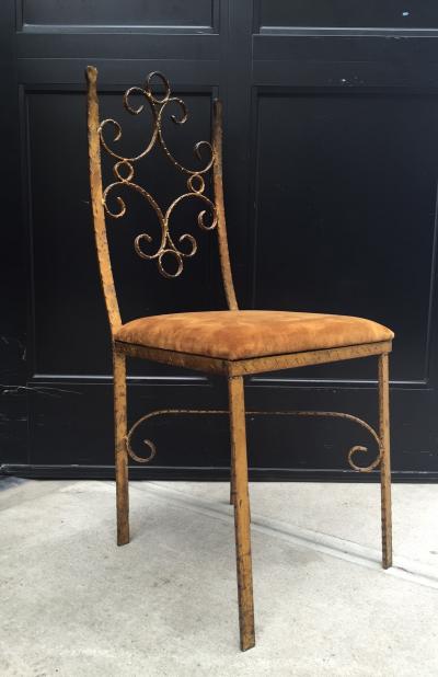 Gilbert Poillerat Four French Wrought Iron Gold Gilt Chairs Manner of Gilbert Poillerat
