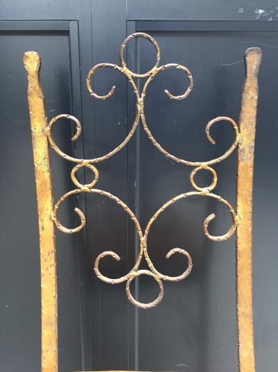 Gilbert Poillerat Four French Wrought Iron Gold Gilt Chairs Manner of Gilbert Poillerat