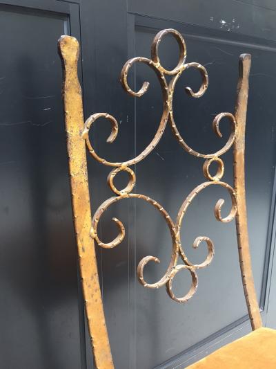 Gilbert Poillerat Four French Wrought Iron Gold Gilt Chairs Manner of Gilbert Poillerat