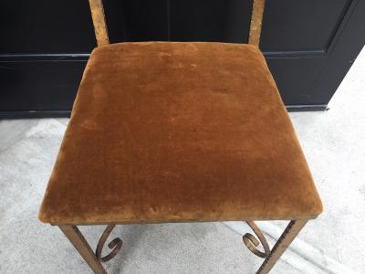 Gilbert Poillerat Four French Wrought Iron Gold Gilt Chairs Manner of Gilbert Poillerat