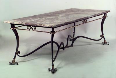 Gilbert Poillerat French 1940s Iron and Gilt Rope Trimmed Large Rectangular Center Table