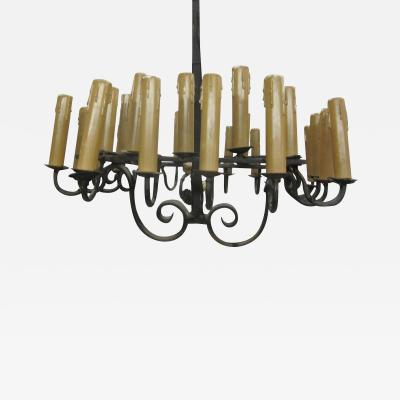 Gilbert Poillerat French Mid Century Modern Brutalist Hand Wrought Iron Chandelier with 28 Lights
