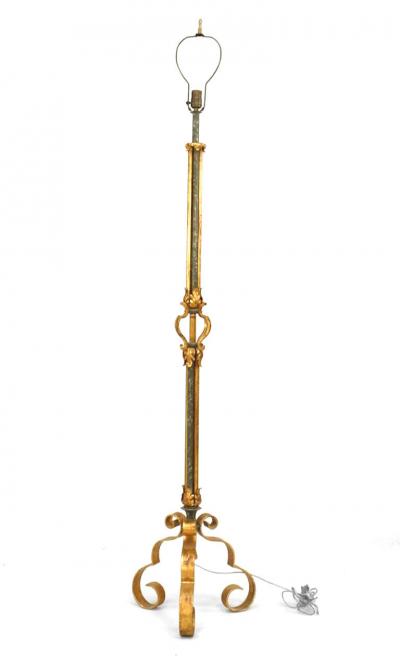Gilbert Poillerat French Mid Century Poillerat Style Gilt Iron Floor Lamp