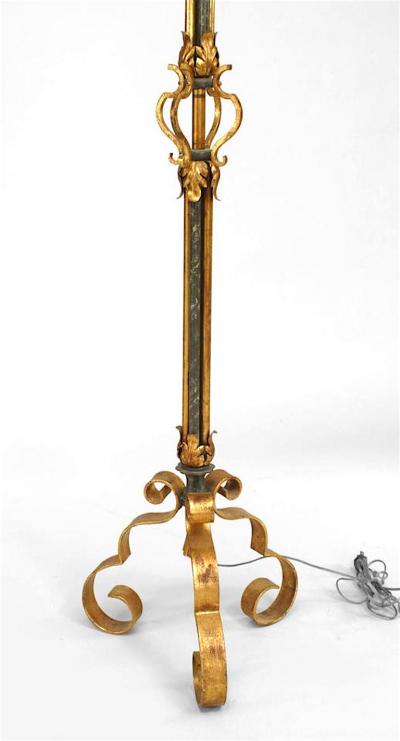 Gilbert Poillerat French Mid Century Poillerat Style Gilt Iron Floor Lamp