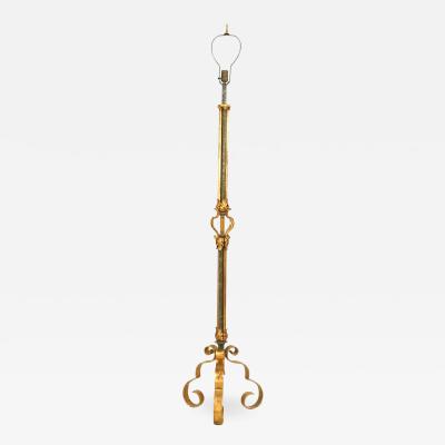 Gilbert Poillerat French Mid Century Poillerat Style Gilt Iron Floor Lamp