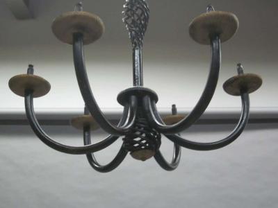 Gilbert Poillerat French Midcentury Wrought Iron Chandelier in Style of Gilbert Poillerat 1940
