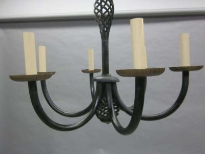 Gilbert Poillerat French Midcentury Wrought Iron Chandelier in Style of Gilbert Poillerat 1940