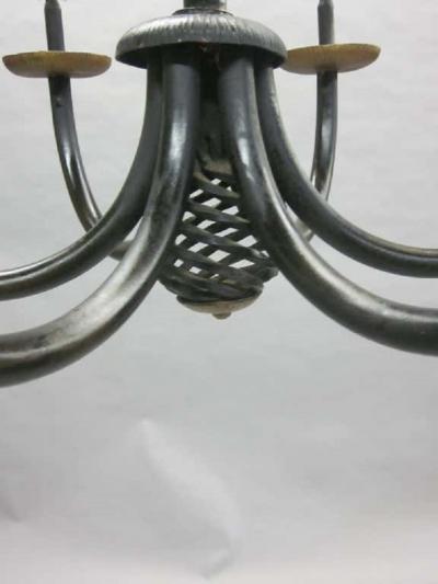 Gilbert Poillerat French Midcentury Wrought Iron Chandelier in Style of Gilbert Poillerat 1940