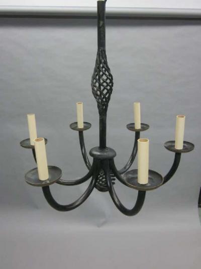 Gilbert Poillerat French Midcentury Wrought Iron Chandelier in Style of Gilbert Poillerat 1940
