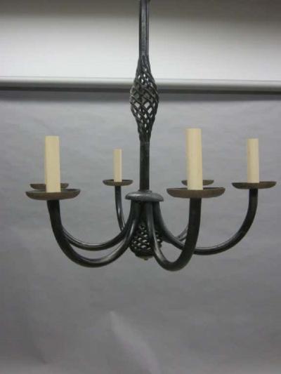 Gilbert Poillerat French Midcentury Wrought Iron Chandelier in Style of Gilbert Poillerat 1940