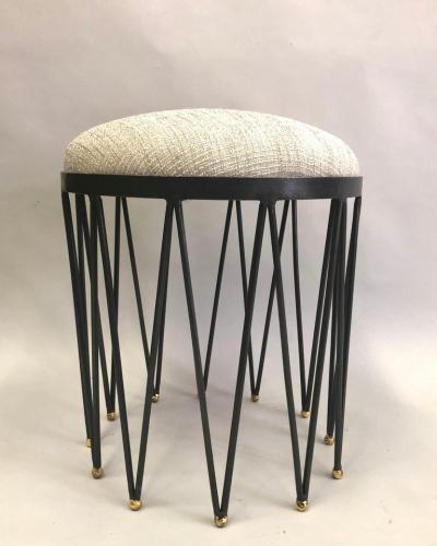 Gilbert Poillerat French Modern Neoclassical Gilt Iron Vanity Stool Bench Gilbert Poillerat