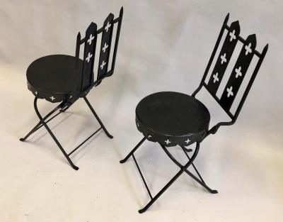 Gilbert Poillerat French Modern Neoclassical Hand Forged Iron Side Chairs Gilbert Poillerat Pair