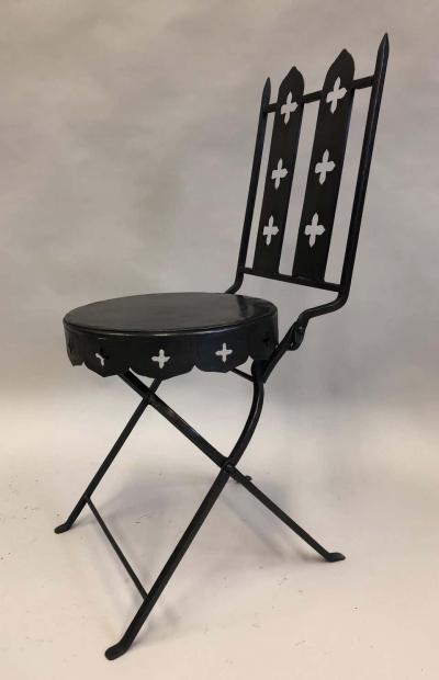 Gilbert Poillerat French Modern Neoclassical Hand Forged Iron Side Chairs Gilbert Poillerat Pair