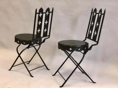 Gilbert Poillerat French Modern Neoclassical Hand Forged Iron Side Chairs Gilbert Poillerat Pair