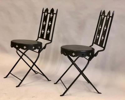 Gilbert Poillerat French Modern Neoclassical Hand Forged Iron Side Chairs Gilbert Poillerat Pair