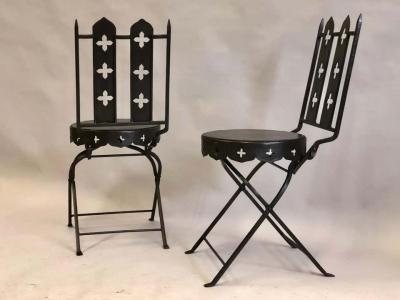 Gilbert Poillerat French Modern Neoclassical Hand Forged Iron Side Chairs Gilbert Poillerat Pair
