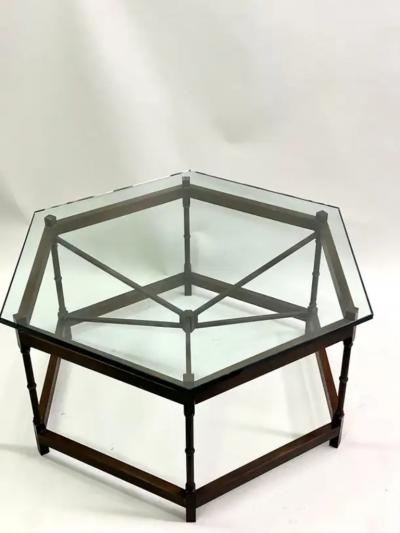 Gilbert Poillerat French Modern Neoclassical Hexagonal Bronze Cocktail Table Poillerat Arbus
