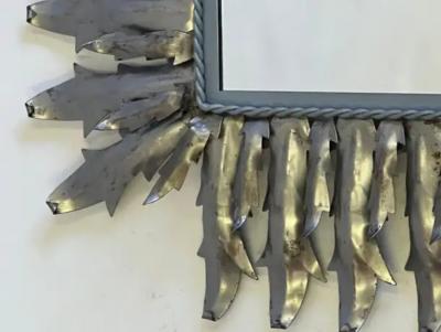 Gilbert Poillerat French Modern Neoclassical Steel Tin Sunburst Wall Mirror Gilbert Poillerat