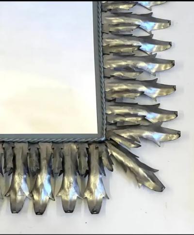 Gilbert Poillerat French Modern Neoclassical Steel Tin Sunburst Wall Mirror Gilbert Poillerat