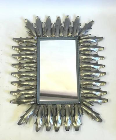 Gilbert Poillerat French Modern Neoclassical Steel Tin Sunburst Wall Mirror Gilbert Poillerat