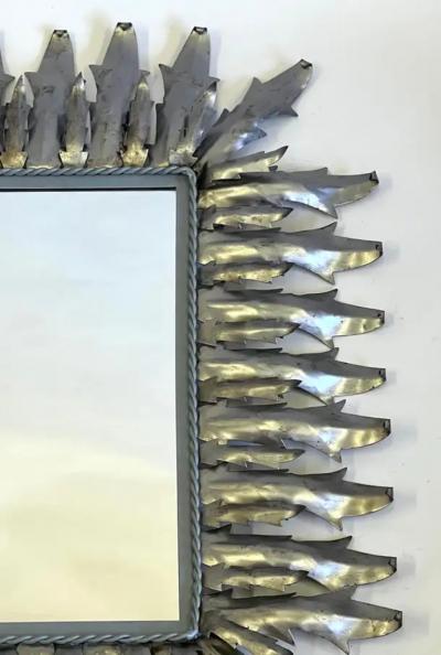 Gilbert Poillerat French Modern Neoclassical Steel Tin Sunburst Wall Mirror Gilbert Poillerat