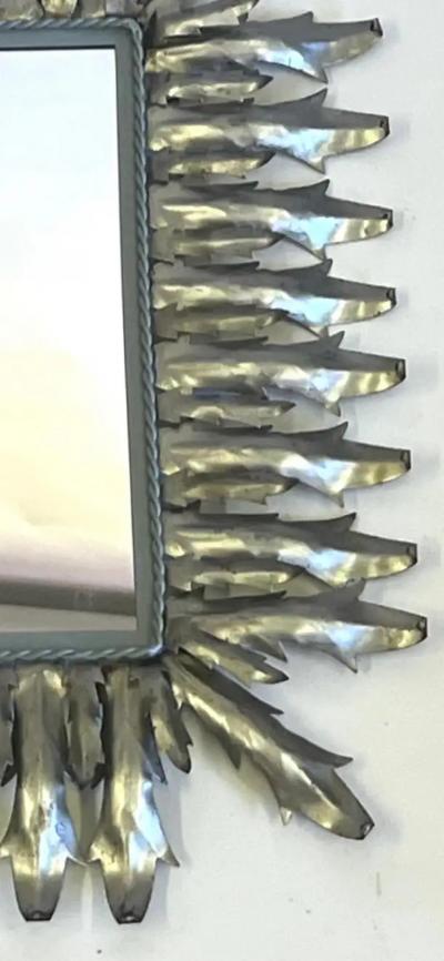 Gilbert Poillerat French Modern Neoclassical Steel Tin Sunburst Wall Mirror Gilbert Poillerat