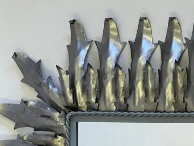 Gilbert Poillerat French Modern Neoclassical Steel Tin Sunburst Wall Mirror Gilbert Poillerat