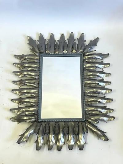 Gilbert Poillerat French Modern Neoclassical Steel Tin Sunburst Wall Mirror Gilbert Poillerat