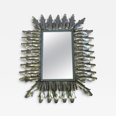 Gilbert Poillerat French Modern Neoclassical Steel Tin Sunburst Wall Mirror Gilbert Poillerat