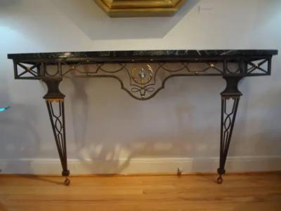Gilbert Poillerat French Neoclassical Style Wrought Iron Console Table After Gilbert Poillerat