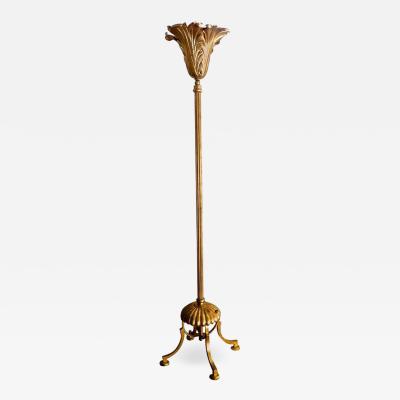 Gilbert Poillerat Gilbert Poillerat Spectacular Refined Floor Lamp in Gold Leaf Wrought Iron