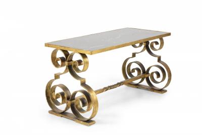 Gilbert Poillerat Gilbert Poillerat Style Gilt Metal And Black Marble Scroll Coffee Table