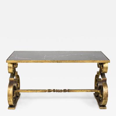 Gilbert Poillerat Gilbert Poillerat Style Gilt Metal And Black Marble Scroll Coffee Table