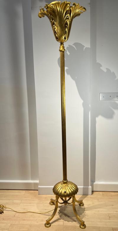 Gilbert Poillerat Gilbert Poillerat attributed gold leaf wrought iron floor lamp