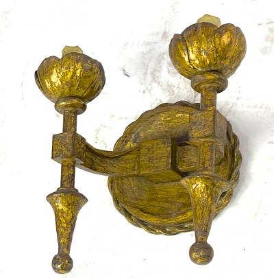Gilbert Poillerat Gilbert Poillerat pair of gold leaf patinated wrought iron sconces