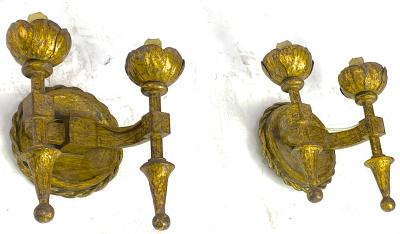 Gilbert Poillerat Gilbert Poillerat pair of gold leaf patinated wrought iron sconces