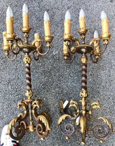 Gilbert Poillerat Gilbert Poillerat rare spectacular pair of tall wrought iron candle stick
