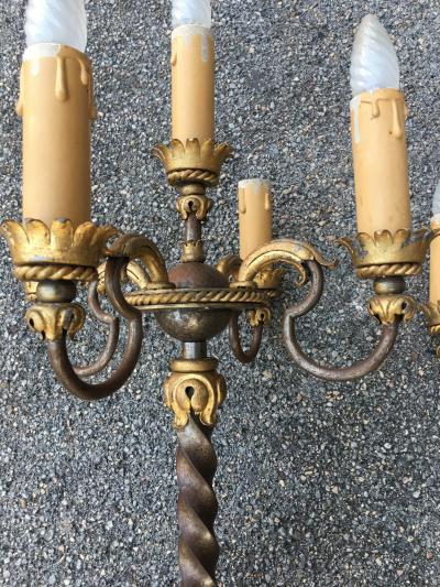 Gilbert Poillerat Gilbert Poillerat rare spectacular pair of tall wrought iron candle stick