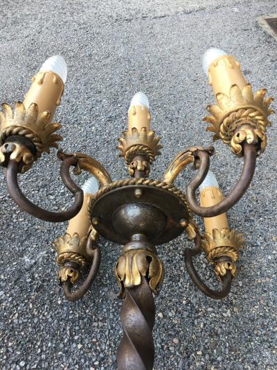 Gilbert Poillerat Gilbert Poillerat rare spectacular pair of tall wrought iron candle stick