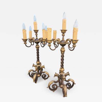 Gilbert Poillerat Gilbert Poillerat rare spectacular pair of tall wrought iron candle stick